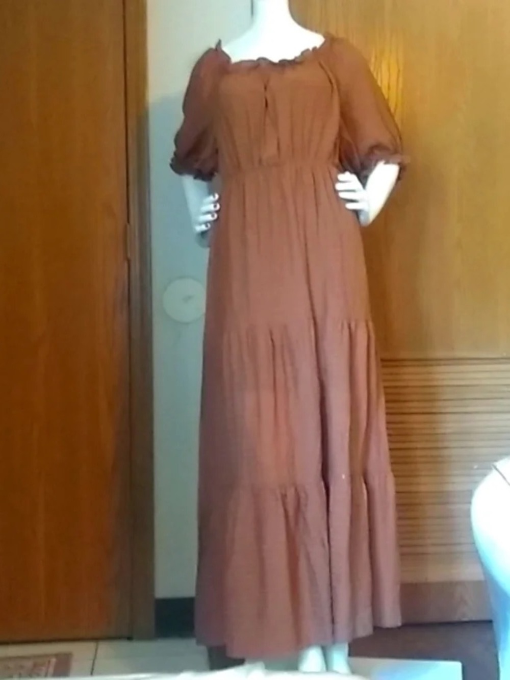 Strathberry Rust Brown Tiered Maxi Dress